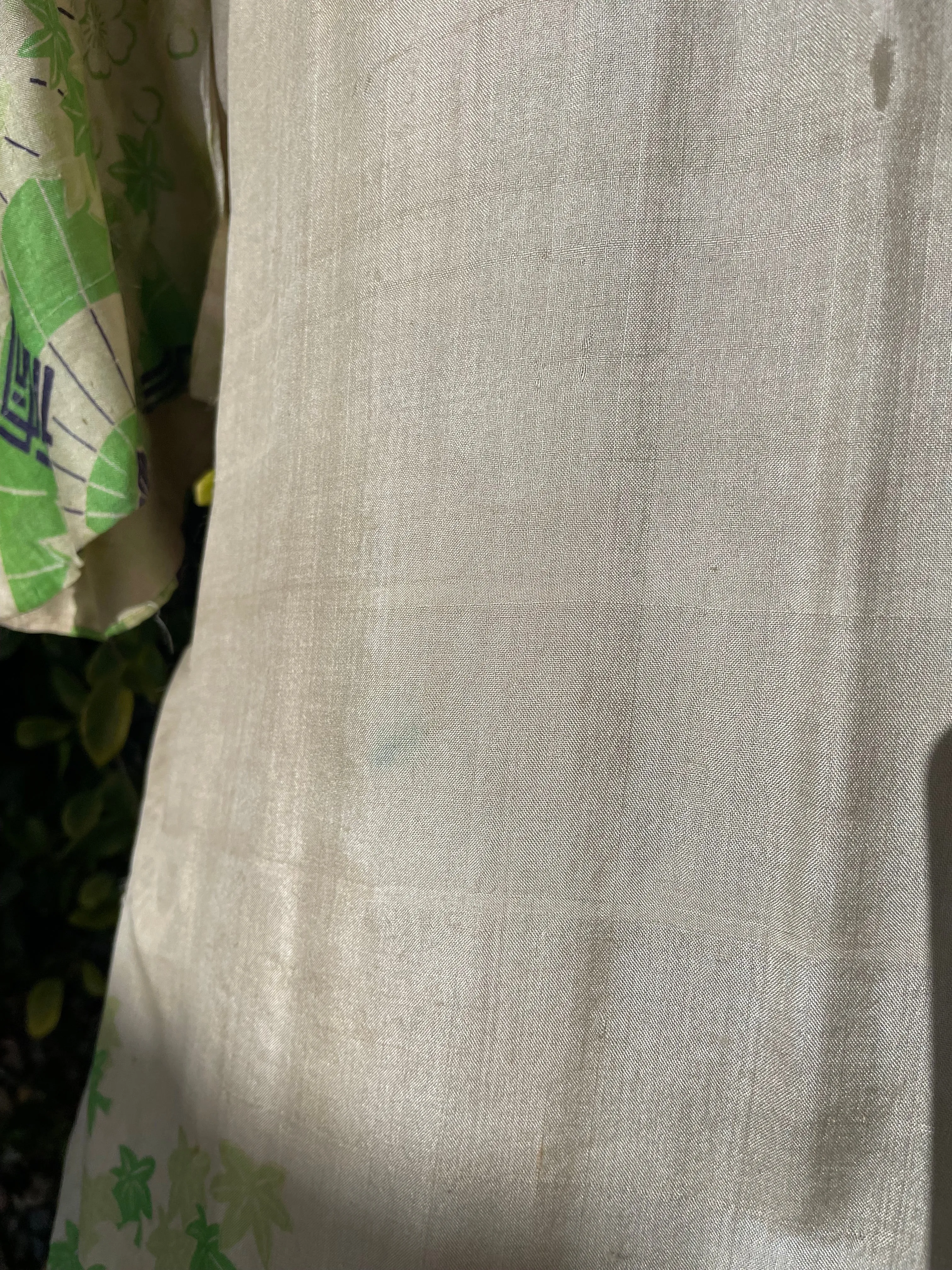 1920s Acid Green Print Japanese Pongee Silk Robe