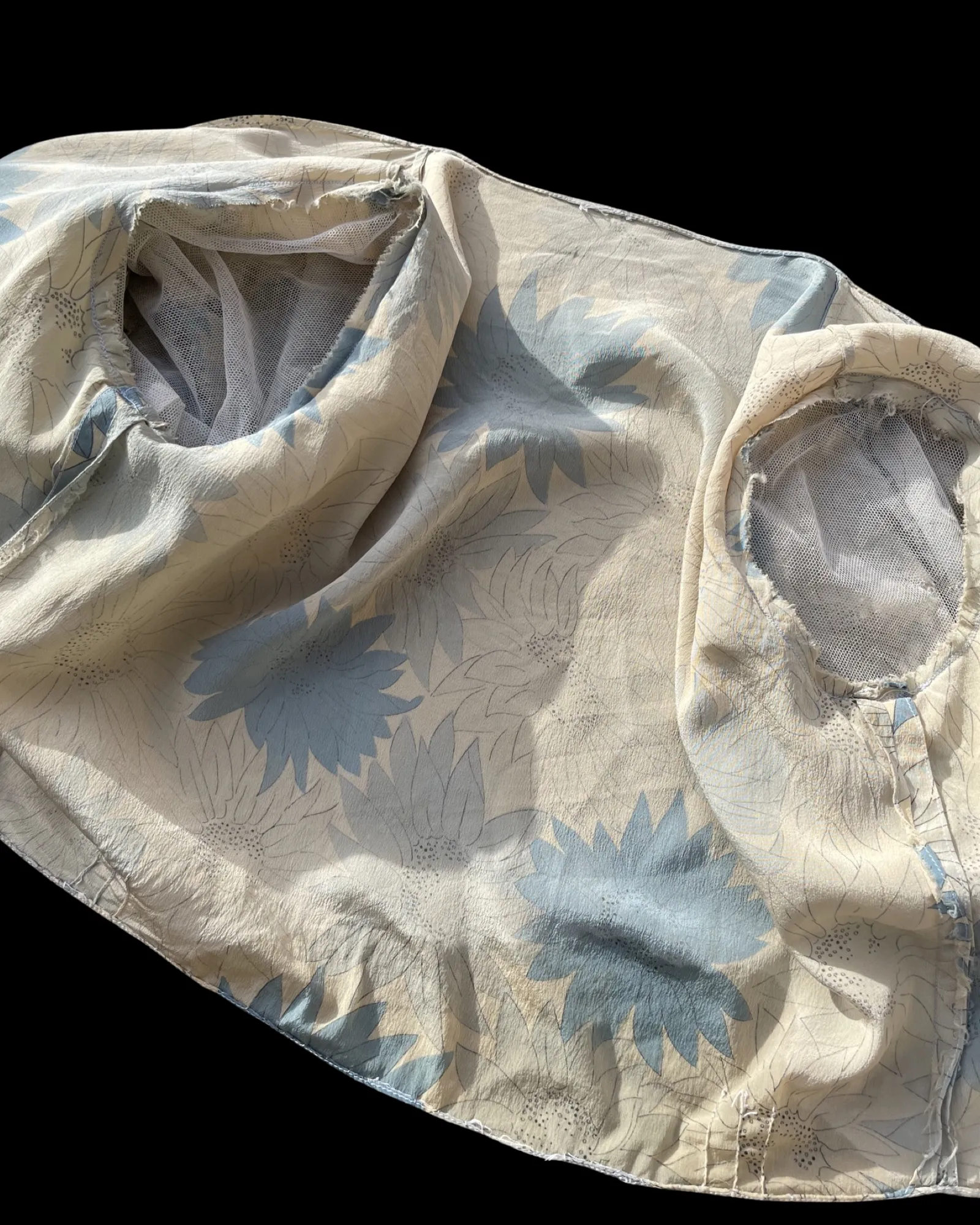 1930s Two Pice Large Scale Floral Puff Sleeve Silk Crepe Dress Set