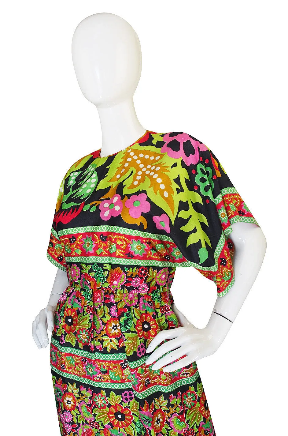 1960s Brilliant Multi Color Thai Silk Caftan Dress