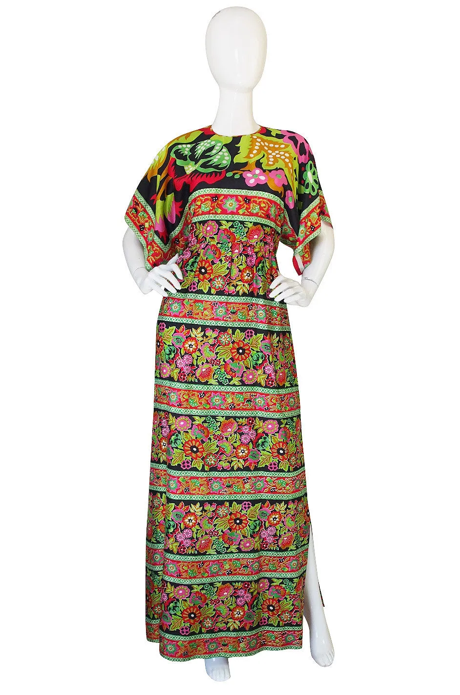 1960s Brilliant Multi Color Thai Silk Caftan Dress