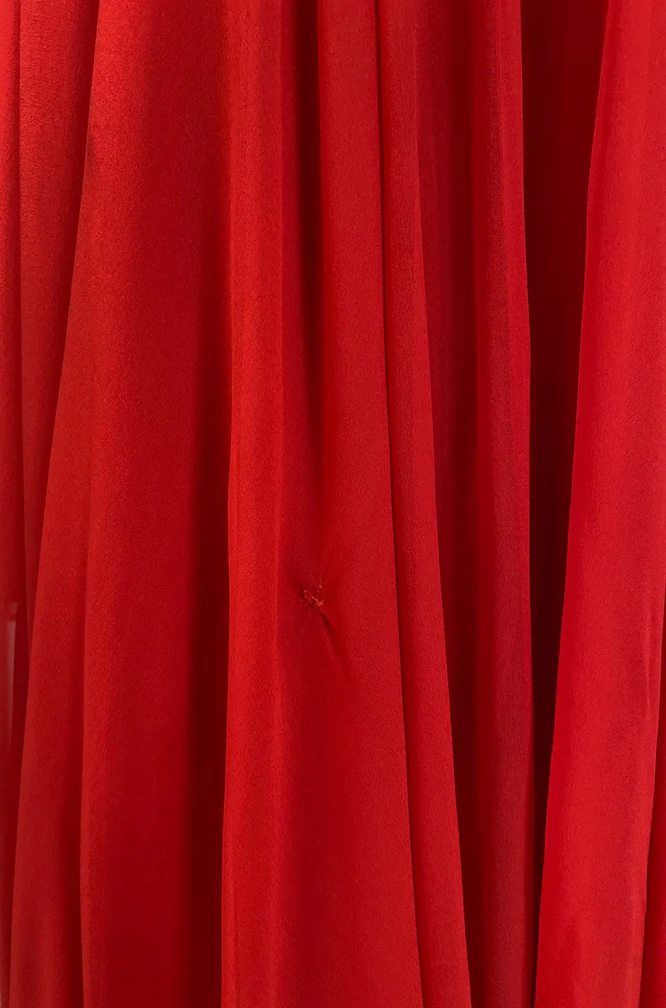 1960s Unlabeled Red Silk Chiffon & Sequin Dress w Matching Cape