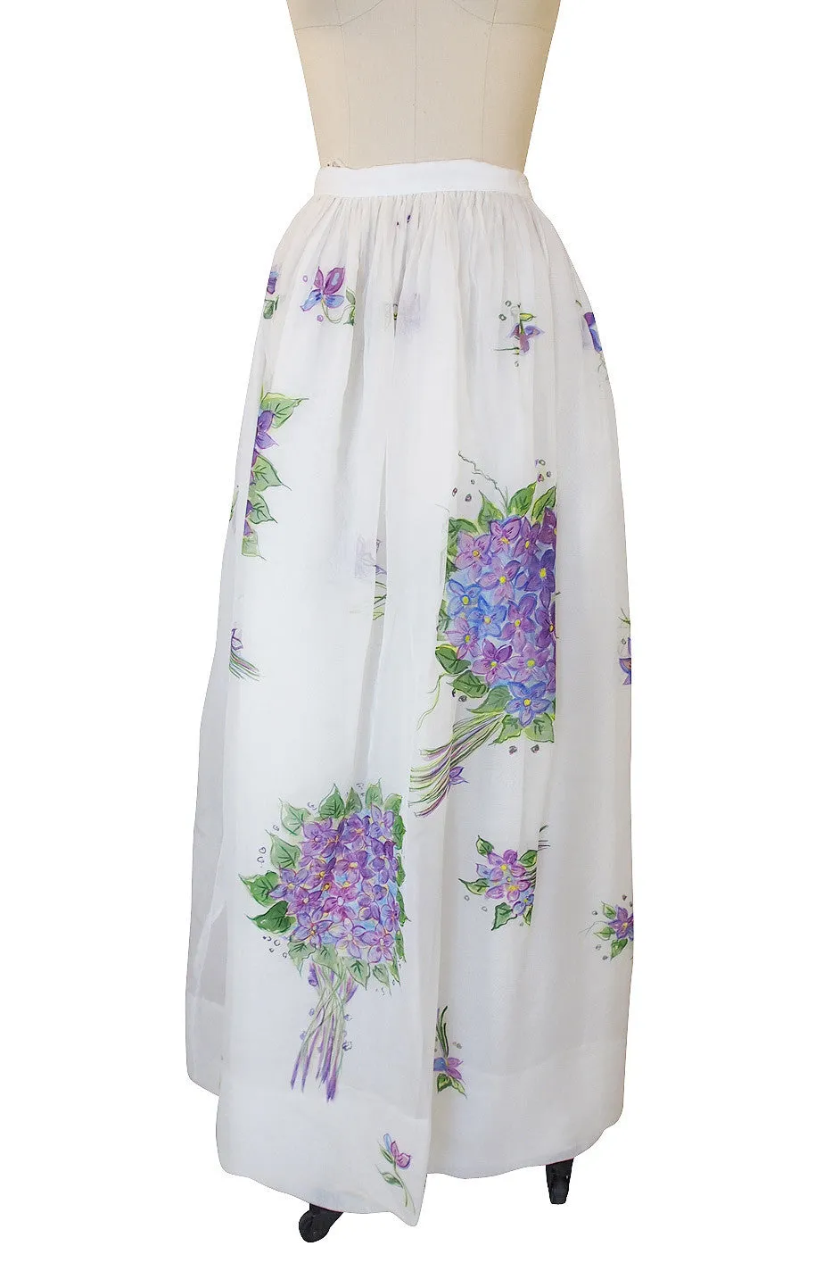 1970s Hand Painted Silk Organza Adolfo Skirt