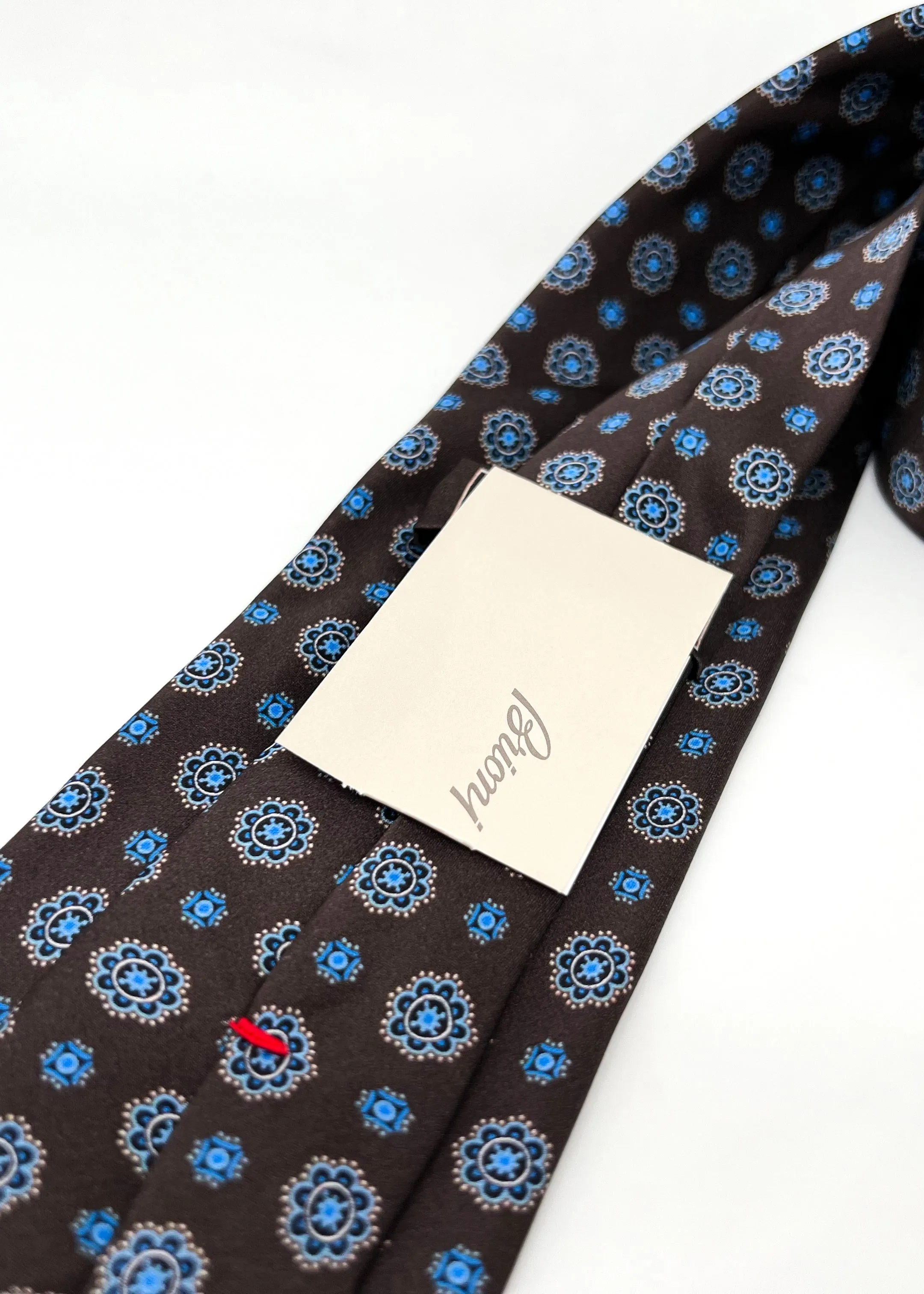 $240 BRIONI - Geometric Floral Brown & Blue Tie Silk 3" - Tie