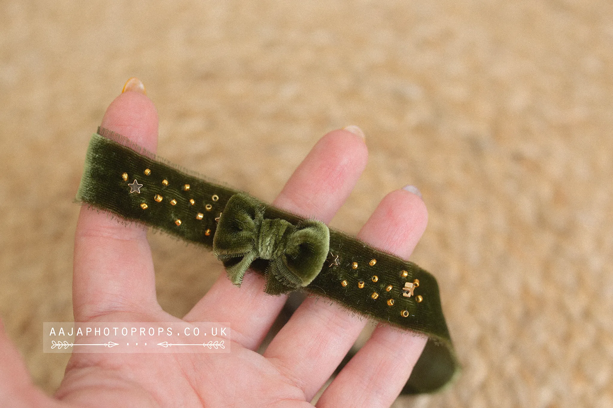 Baby newborn and sitter girl Christmas tieback olive green, gold, velvet, RTS