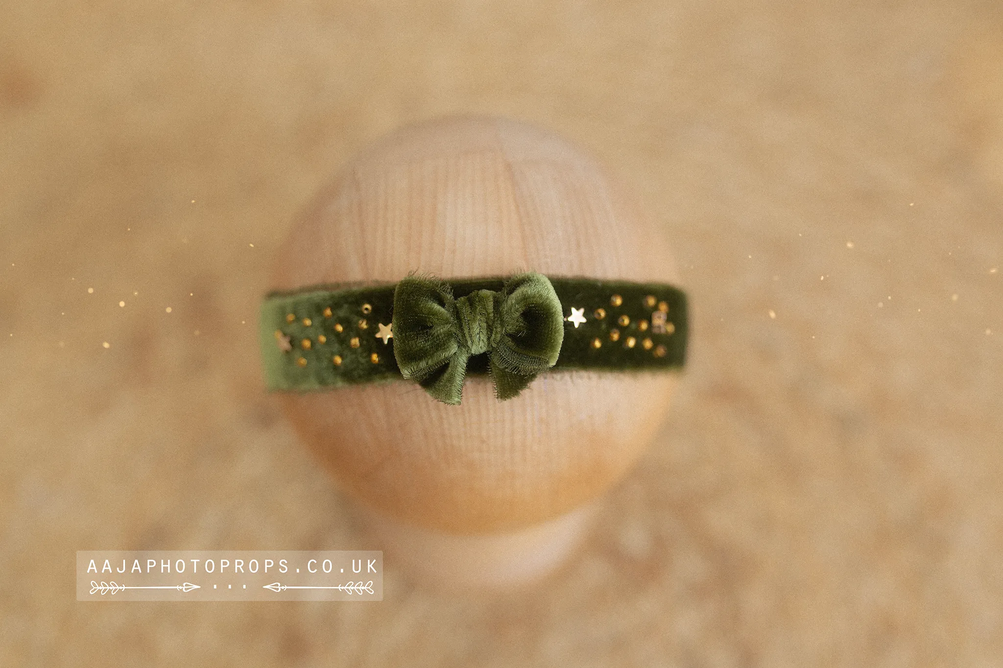 Baby newborn and sitter girl Christmas tieback olive green, gold, velvet, RTS