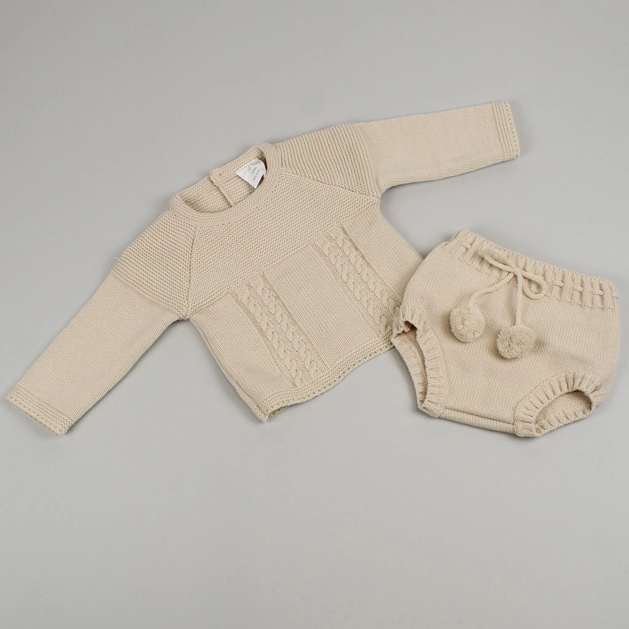 Baby Unisex Knitted Jumper & Jam Pants Outfit - Beige