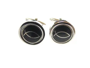 Black and Silver Toned Religious Fish Cufflinks