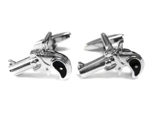 Black and Silver Toned Revolver Pistol Gun Cufflinks