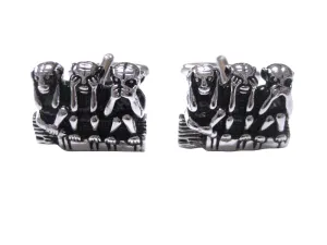 Black and Silver Toned Three Monkeys Cufflinks