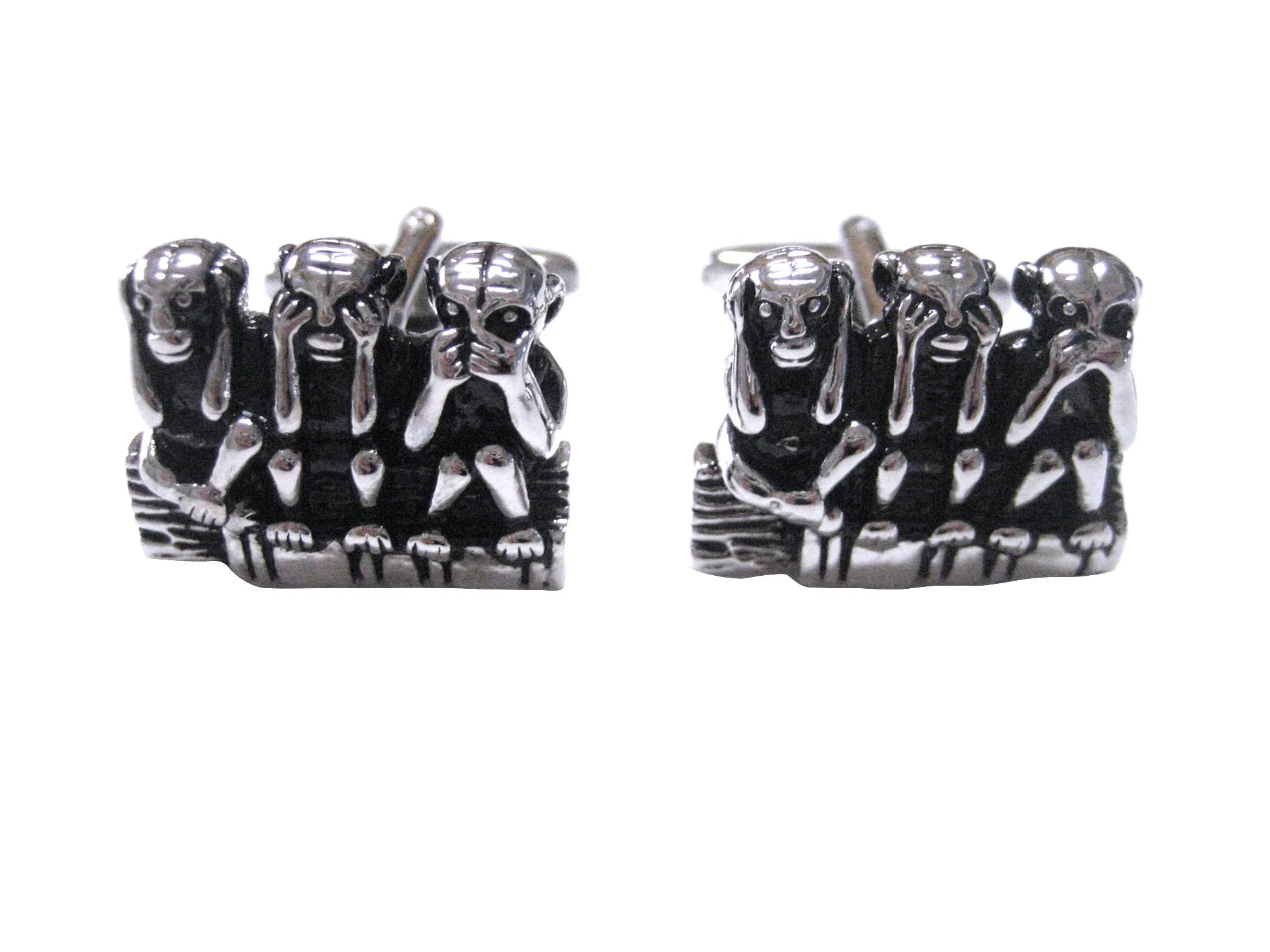 Black and Silver Toned Three Monkeys Cufflinks