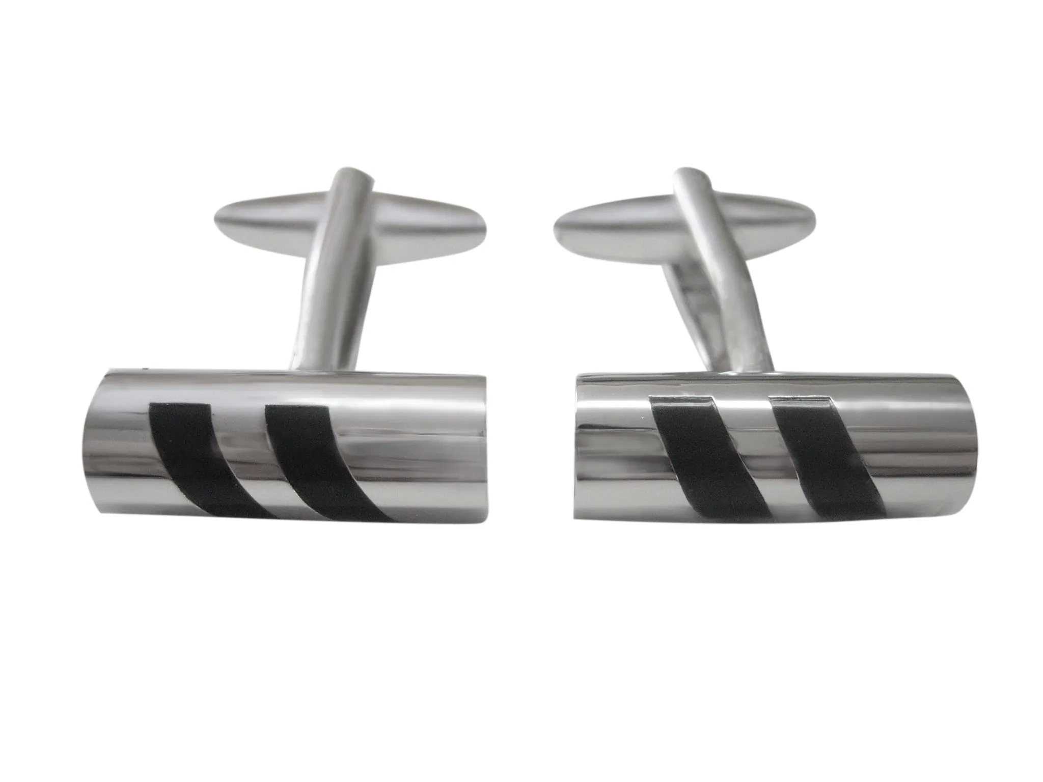 Black Slanted Stripped Cylinder Design Cufflinks