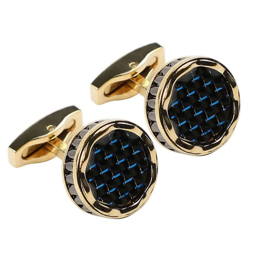 Blue Carbon Fiber Epoxy French Shirt Swank Cufflinks