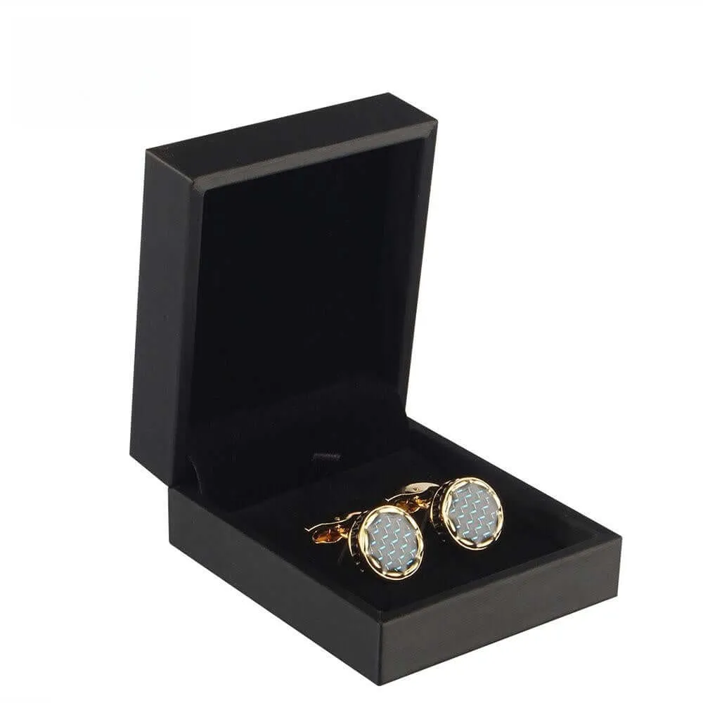 Blue Carbon Fiber Epoxy French Shirt Swank Cufflinks