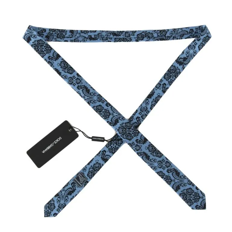 Blue Silk Black Print Slim Tie