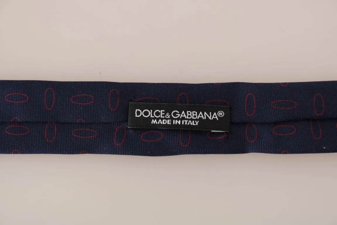 Blue Silk Red Oval Pattern Slim Tie