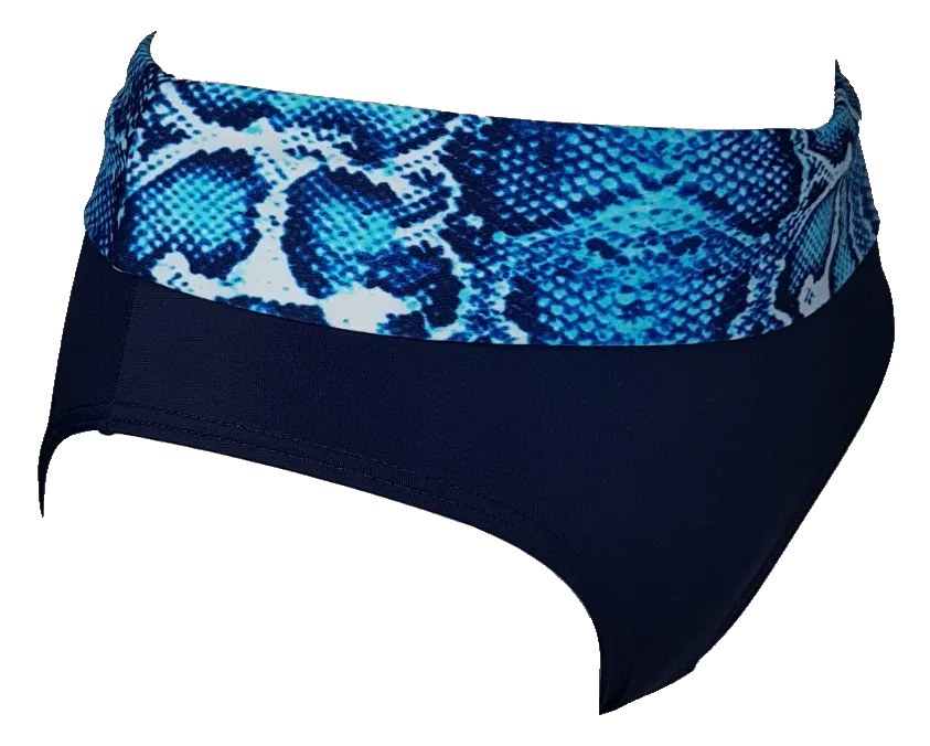 Blue snake high waist folded bikini bottom