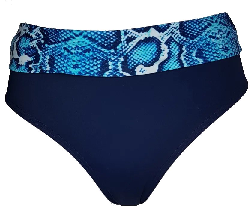 Blue snake high waist folded bikini bottom