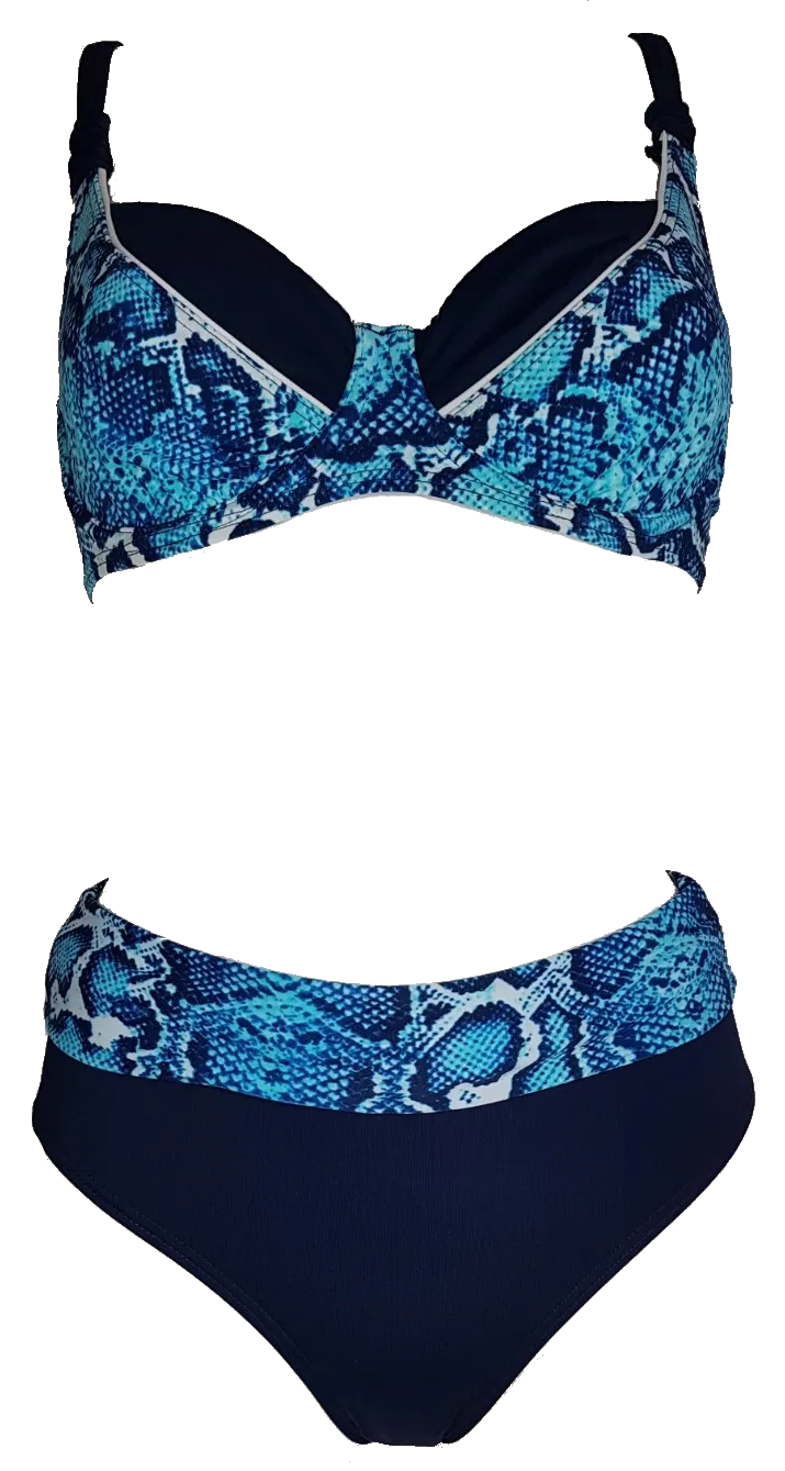 Blue snake high waist folded bikini bottom