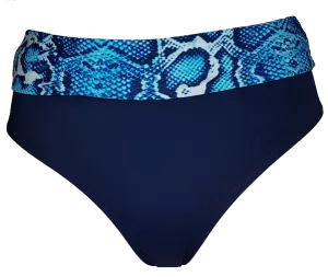 Blue snake high waist folded bikini bottom