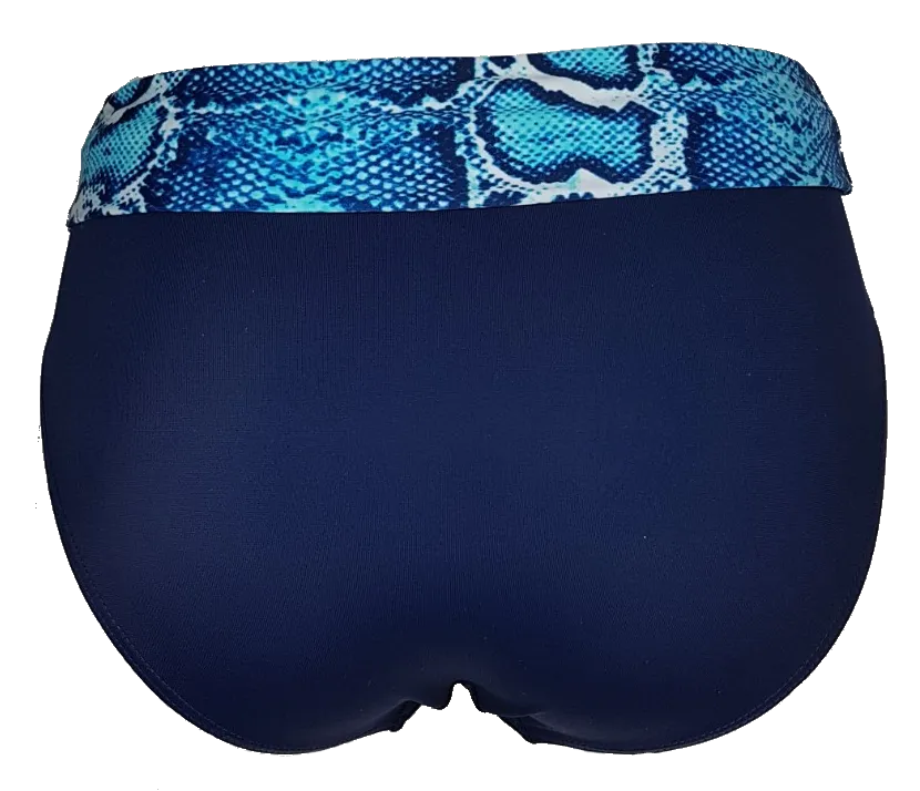 Blue snake high waist folded bikini bottom