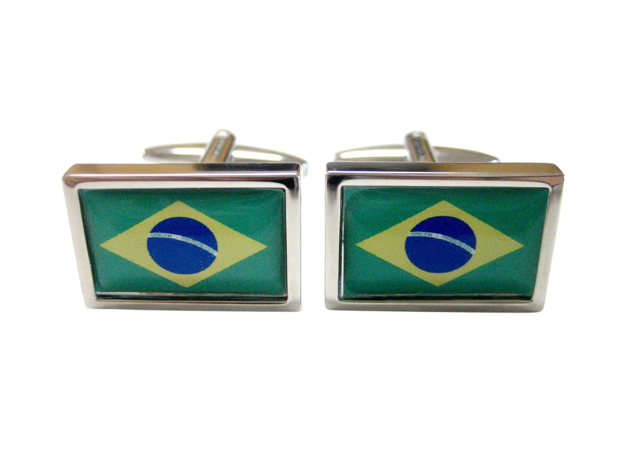 Bordered Brazil Flag Cufflinks