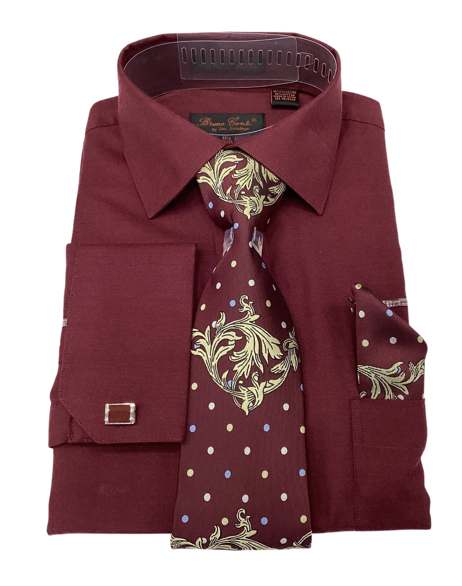 Bruno Conte Solid Regular Fit Dress Shirt Combo - Wine Burgundy