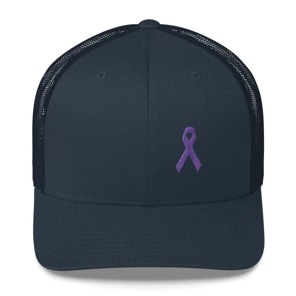 Cancer and Alzheimer's Awareness Snapback Trucker Hat with Purple Ribbon