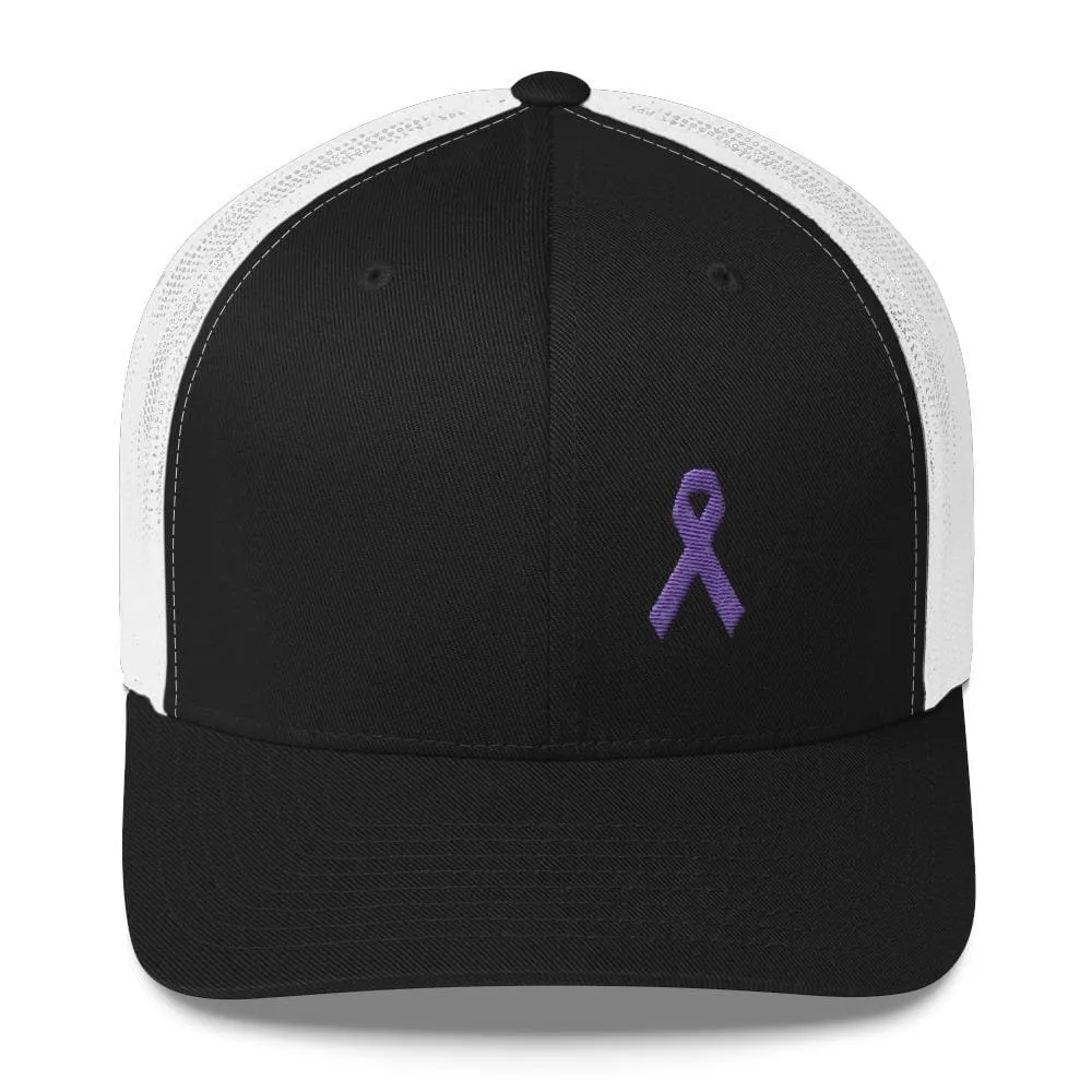 Cancer and Alzheimer's Awareness Snapback Trucker Hat with Purple Ribbon