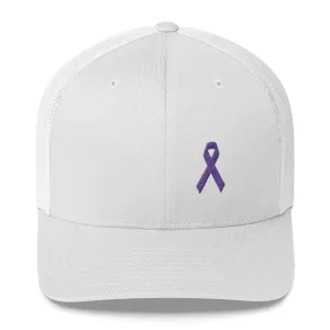 Cancer and Alzheimer's Awareness Snapback Trucker Hat with Purple Ribbon