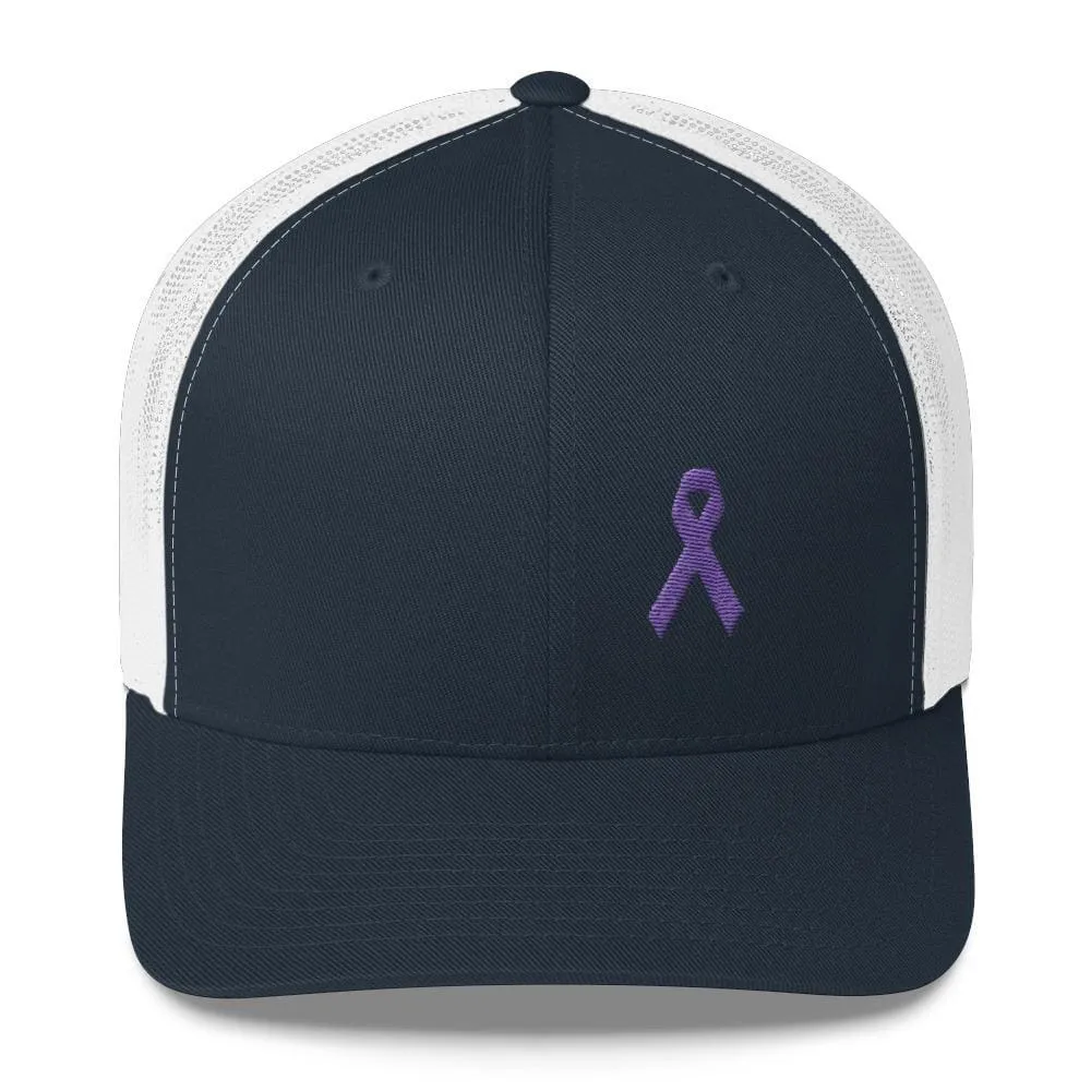 Cancer and Alzheimer's Awareness Snapback Trucker Hat with Purple Ribbon