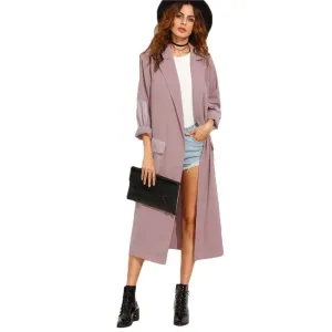 Casual Long Outerwear Coats For Ladies Arrival Purple Lapel With Pocket Split Long Sleeve Outerwear