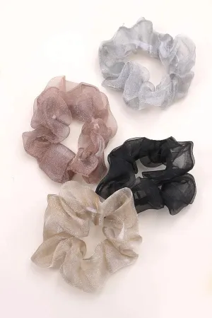 Chiffon Organza Silk Scrunchies Set Of 4