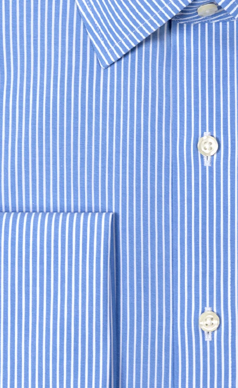 Classic Fit Non Iron Blue Reverse Stripe Spread Collar French Cuff Supima® Cotton Dress Shirt