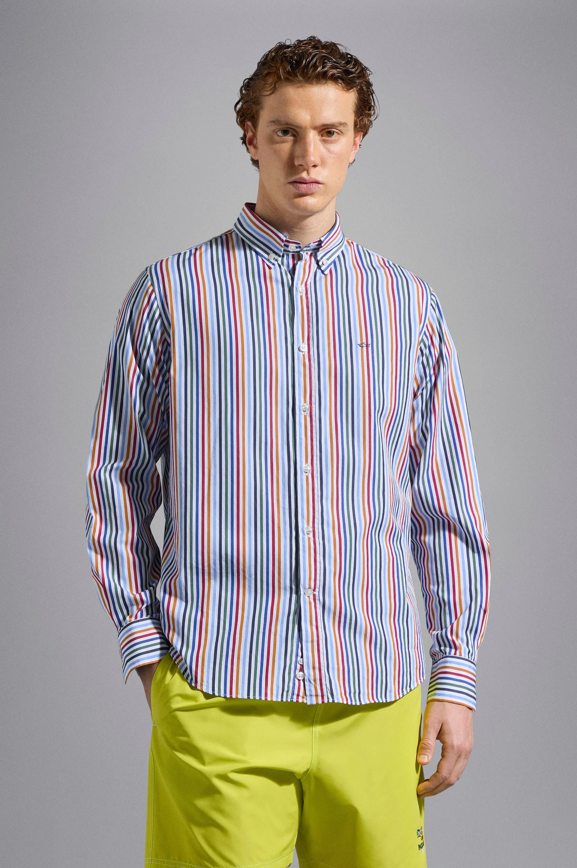 Cotton Poplin Multi Stripe Sport Shirt