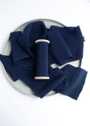 Deep Navy Blue Silk Ribbon in Crepe de Chine