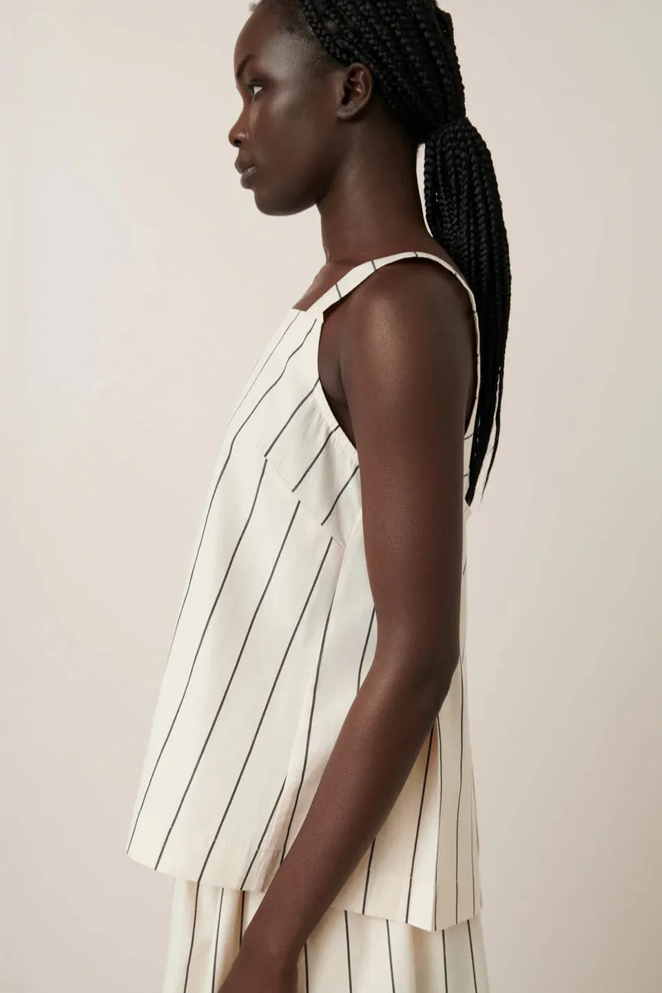 Elle Top, Greige Pinstripe