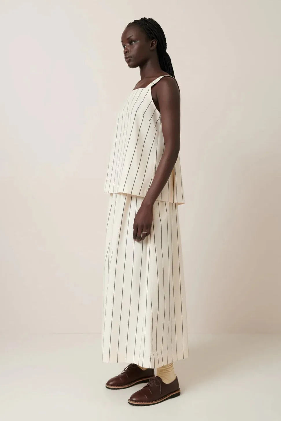 Elle Top, Greige Pinstripe