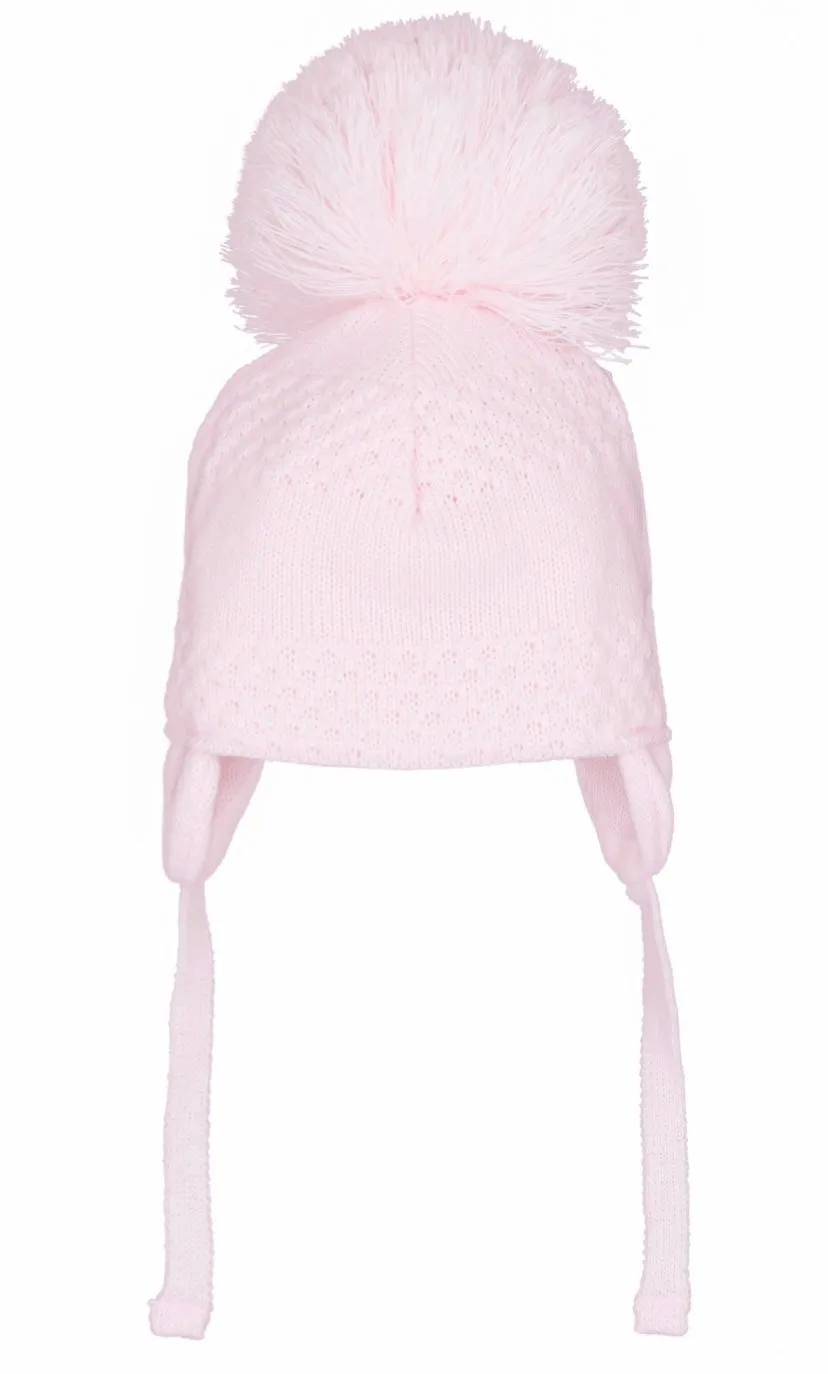 Girls Pink Large Pom Pom Hat