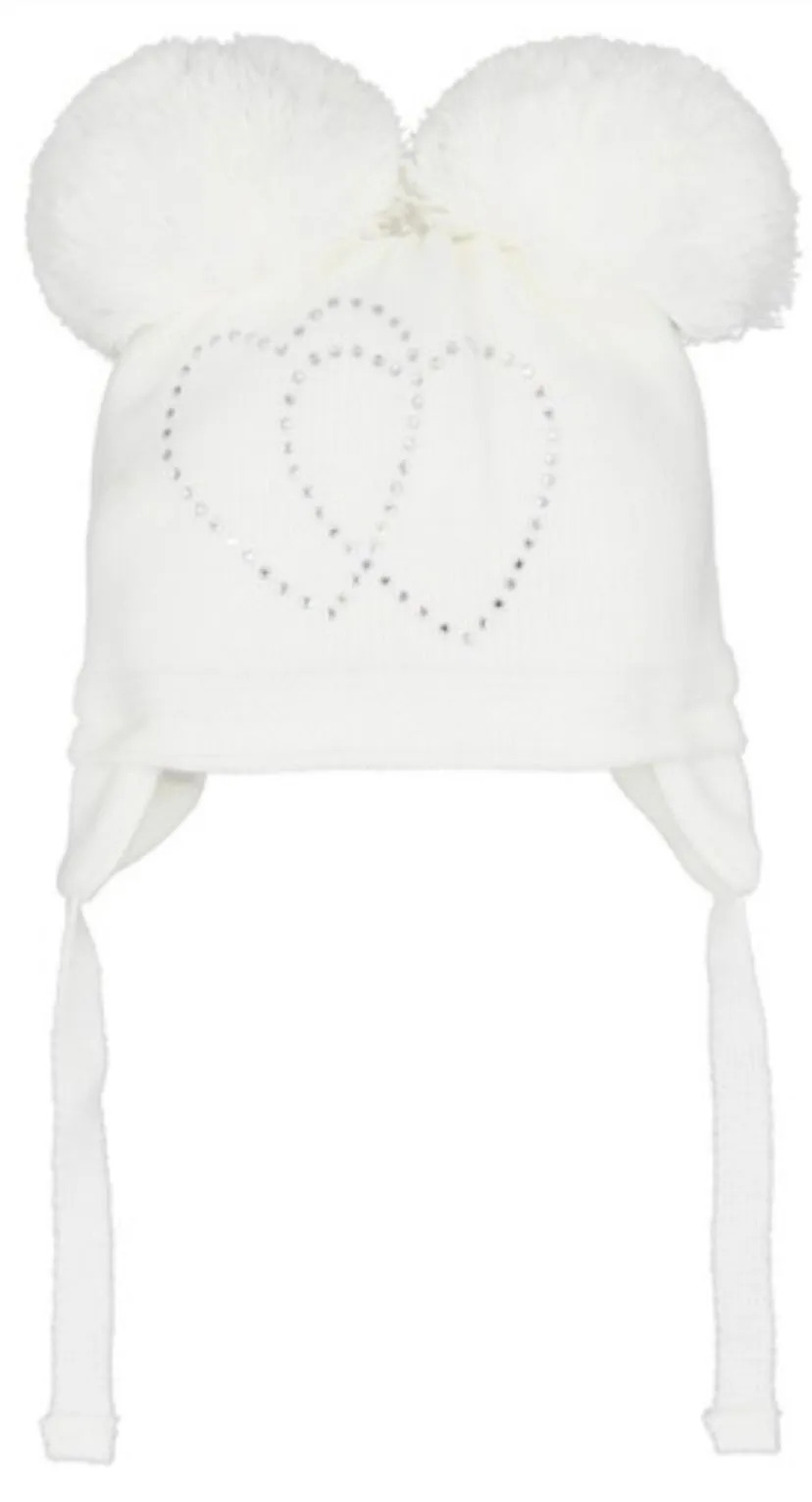 Girls White Double Pom Pom Hat
