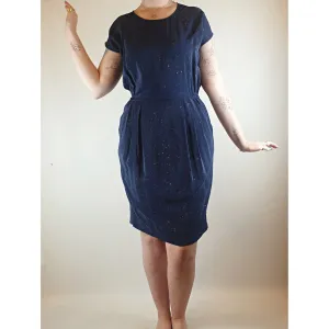 Gorman navy 100% silk dress with subtle gold splatter print size 12