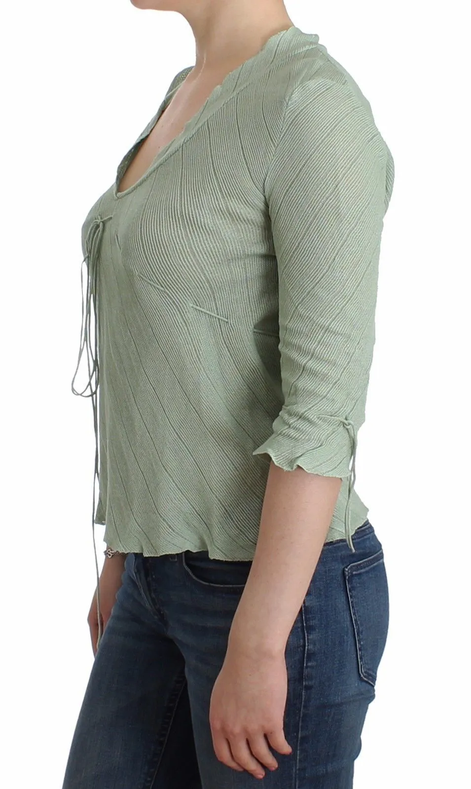Green Lightweight Knit Sweater Top Blouse
