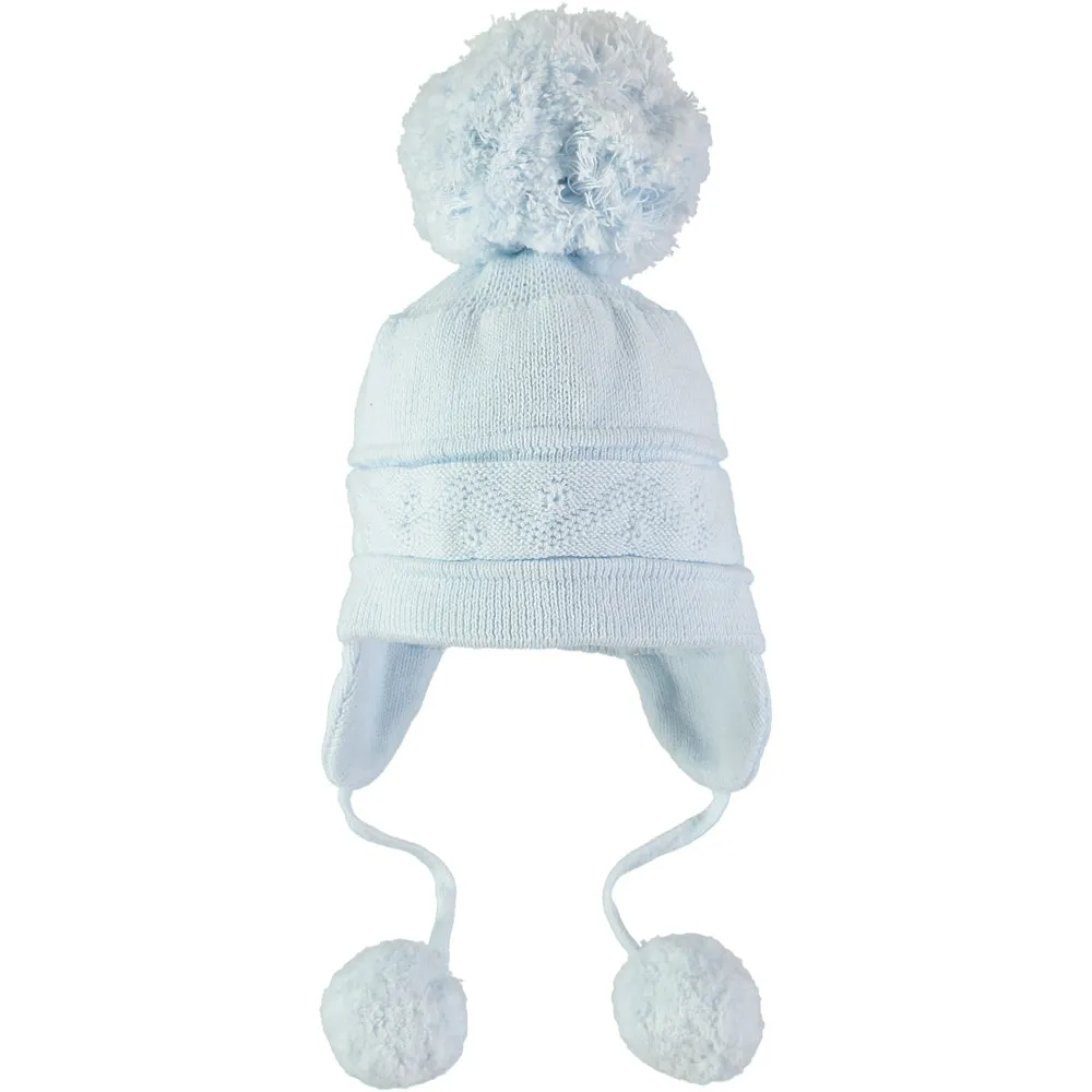 Griffin Blue Baby Bobble Hat with Ear Flaps