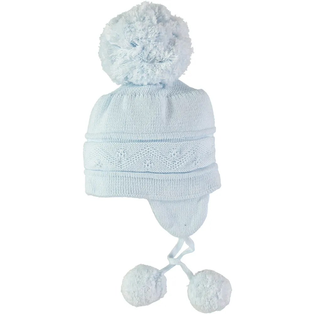 Griffin Blue Baby Bobble Hat with Ear Flaps