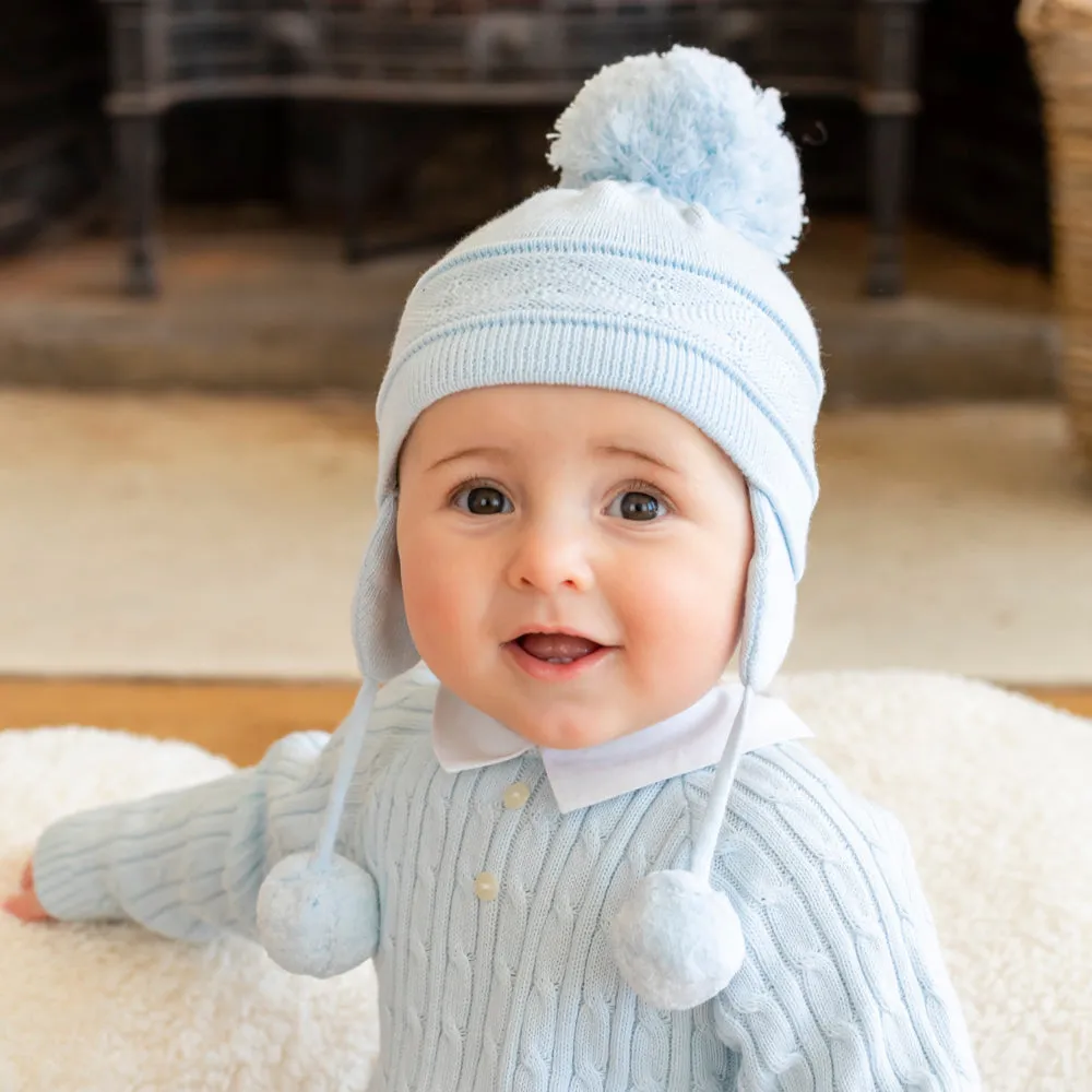 Griffin Blue Baby Bobble Hat with Ear Flaps
