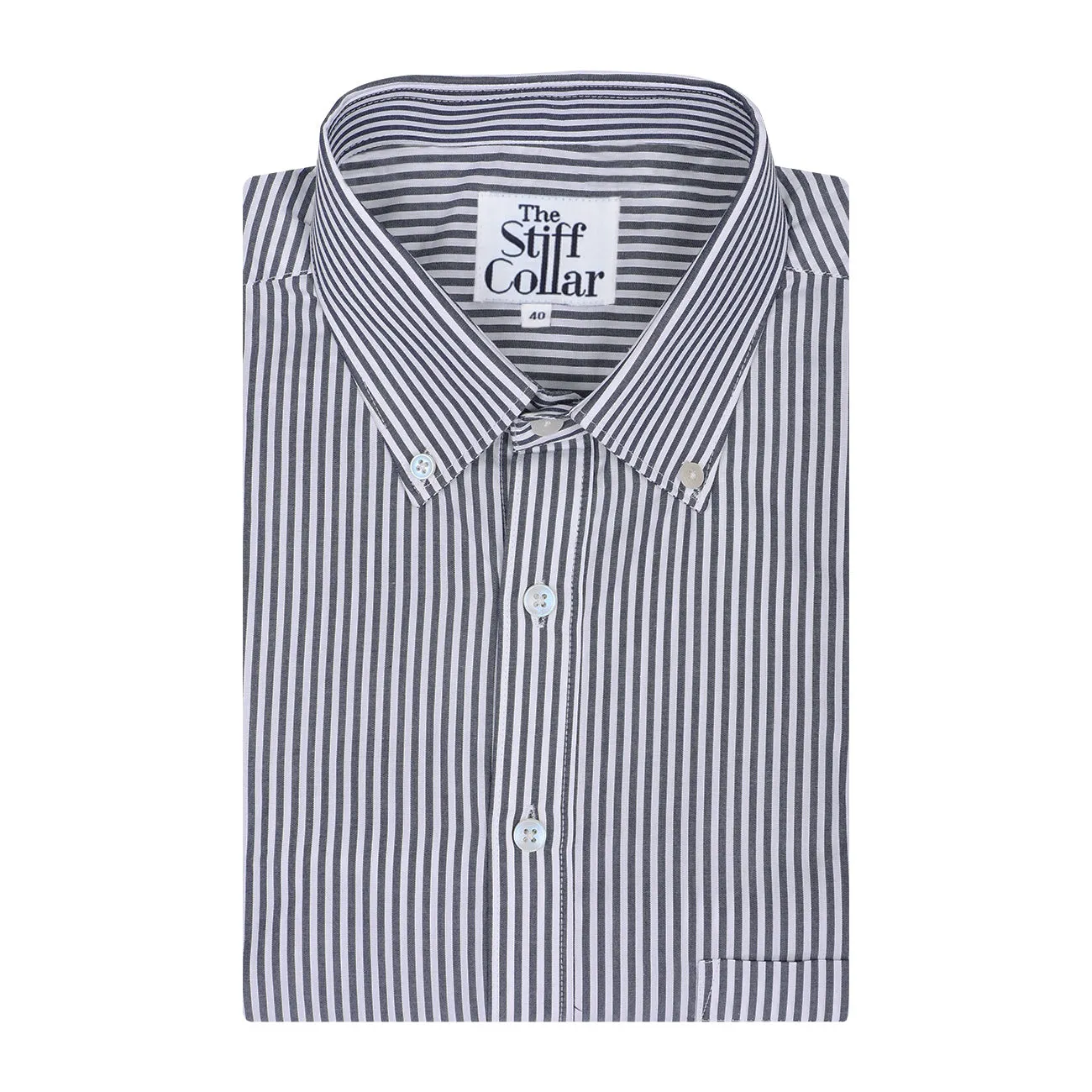 Gunmetal Grey Stripes Poplin Button Down Cotton Shirt