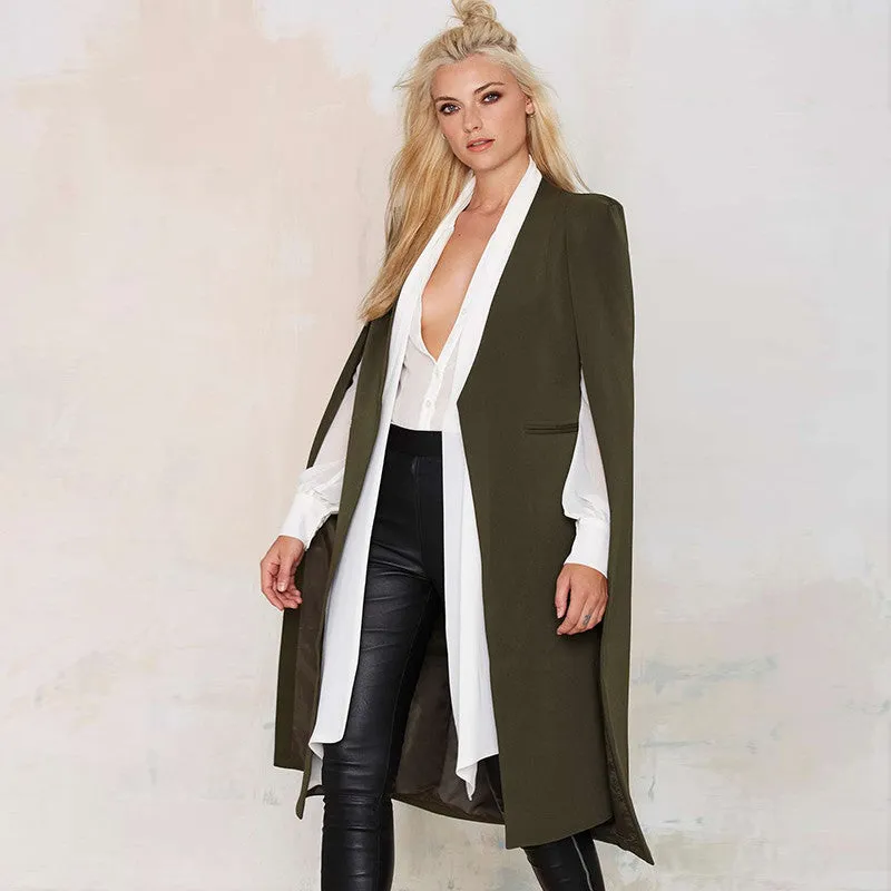 HDY Haoduoyi Autumn Fashion Women 3 Colors Open Stitch Cloak Trench Coats Outwears Poncho Coat