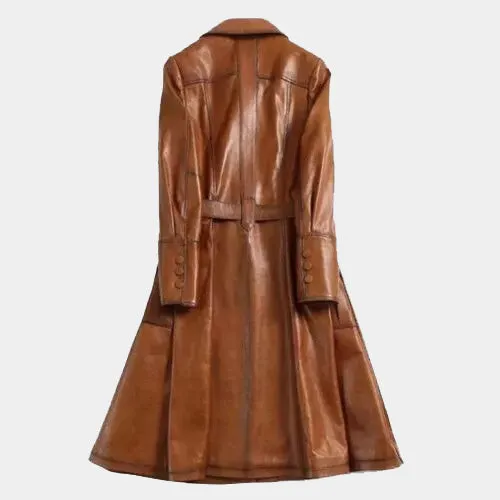 Italian Style Wax Tan Oversized Leather Trench Coat