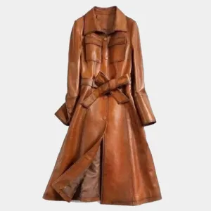 Italian Style Wax Tan Oversized Leather Trench Coat