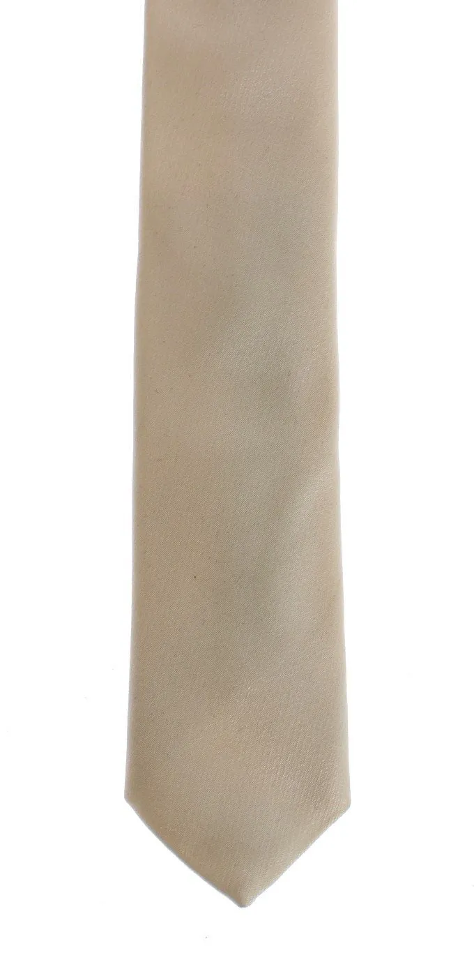 Ivory White Solid Silk Skinny Tie