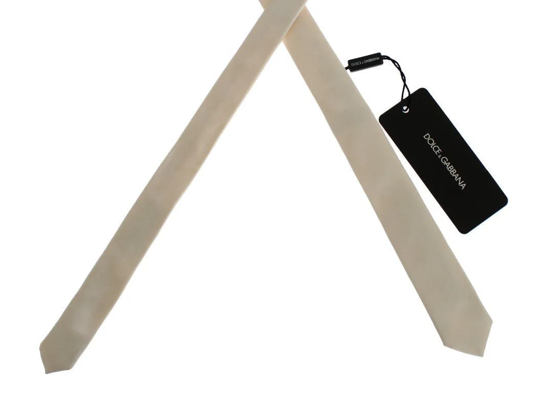 Ivory White Solid Silk Skinny Tie